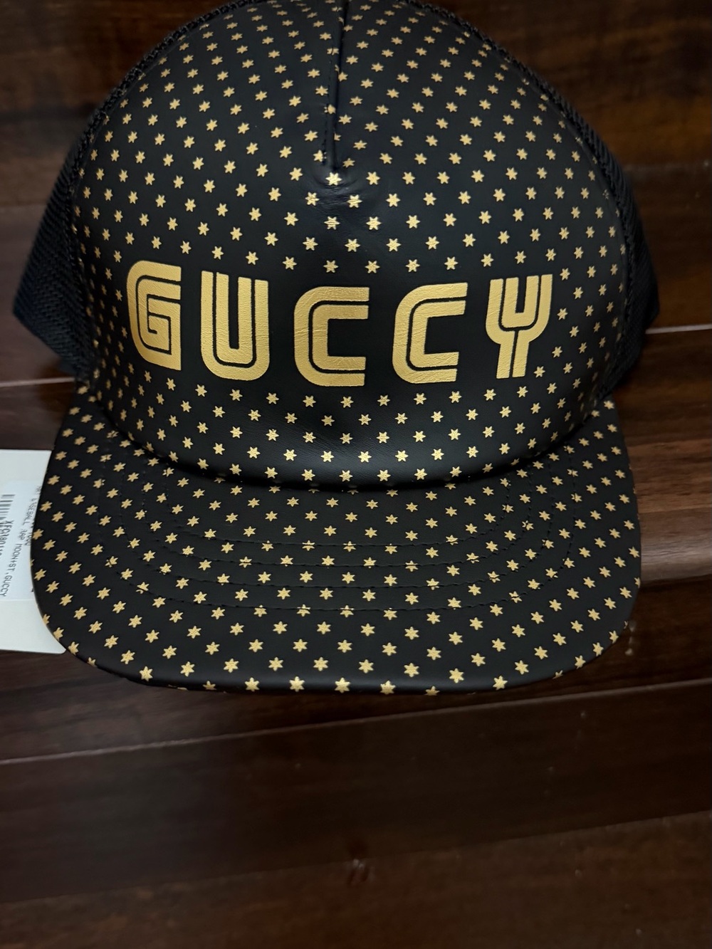 Gucci X SEGA Calfskin GUCCY stars baseball hat black and gold